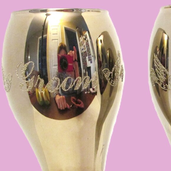 Bride & Groom Wedding Champagne silver smoked toasting glasses - Picture 7 of 10